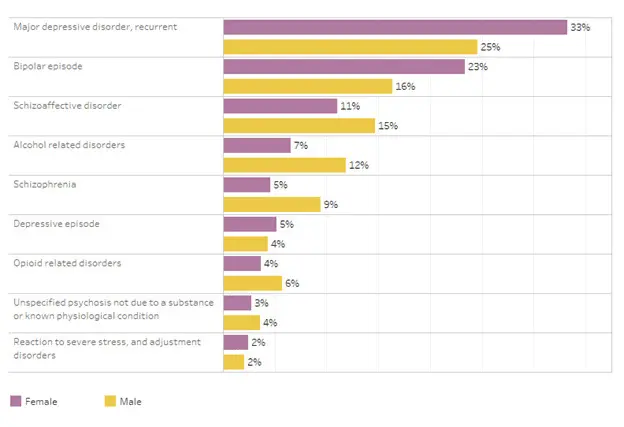 Primary Diagnosis Distributions for Adult Inpatient Programs (graph is NOT interactive)